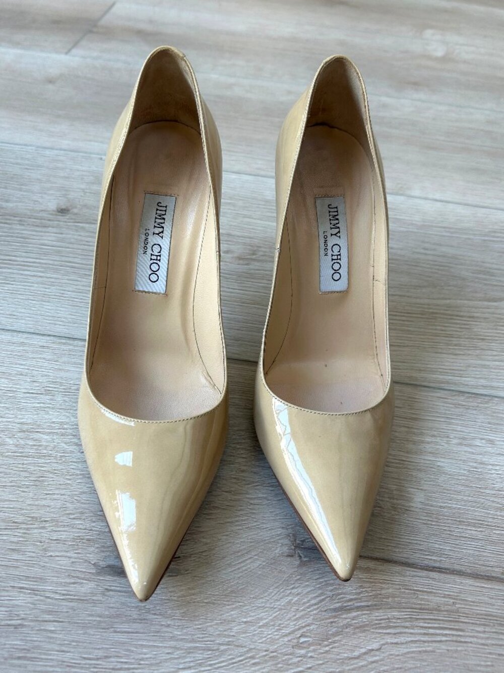 Jimmy Choo Abel Nude Patent Leather Pumps - Size 39